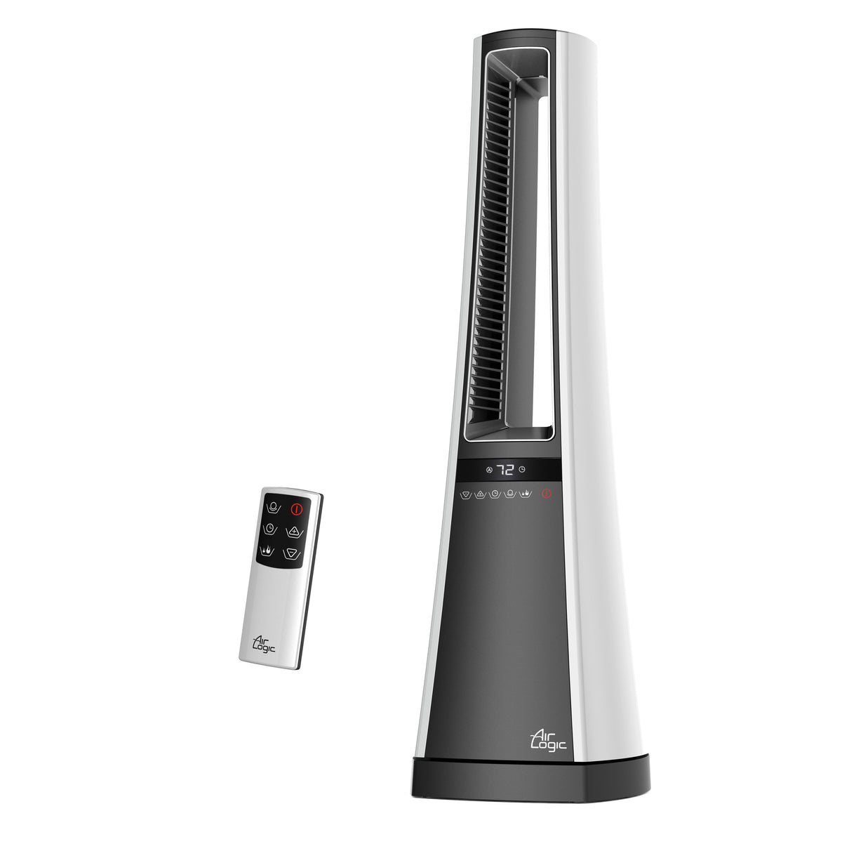 Lasko 27" Bladeless Ceramic Tower Space Heater: Oscillating, 2 Heat Settings, Remote, Timer, Thermostat