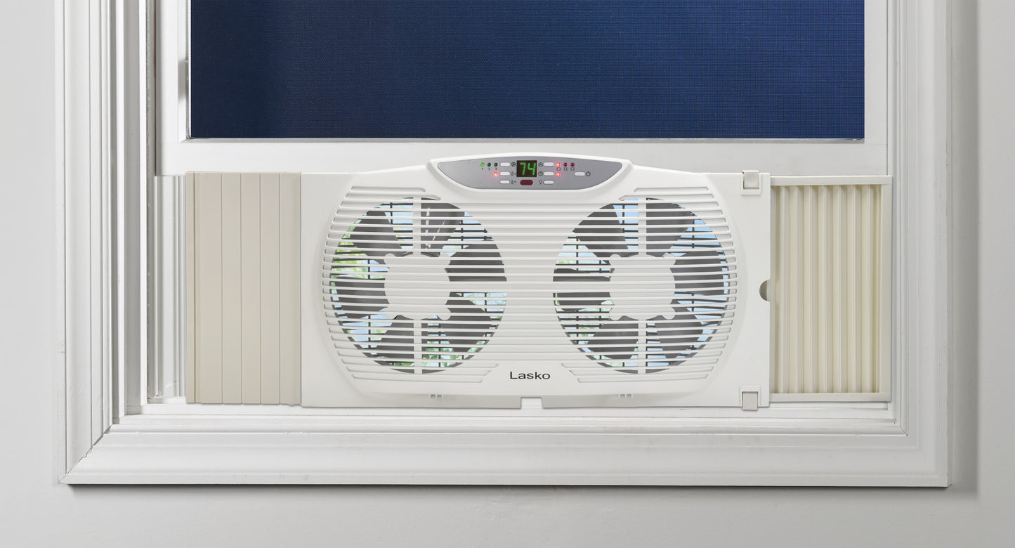 Lasko Twin Window Fan: 3-Speed, Electrically Reversible, Remote, White