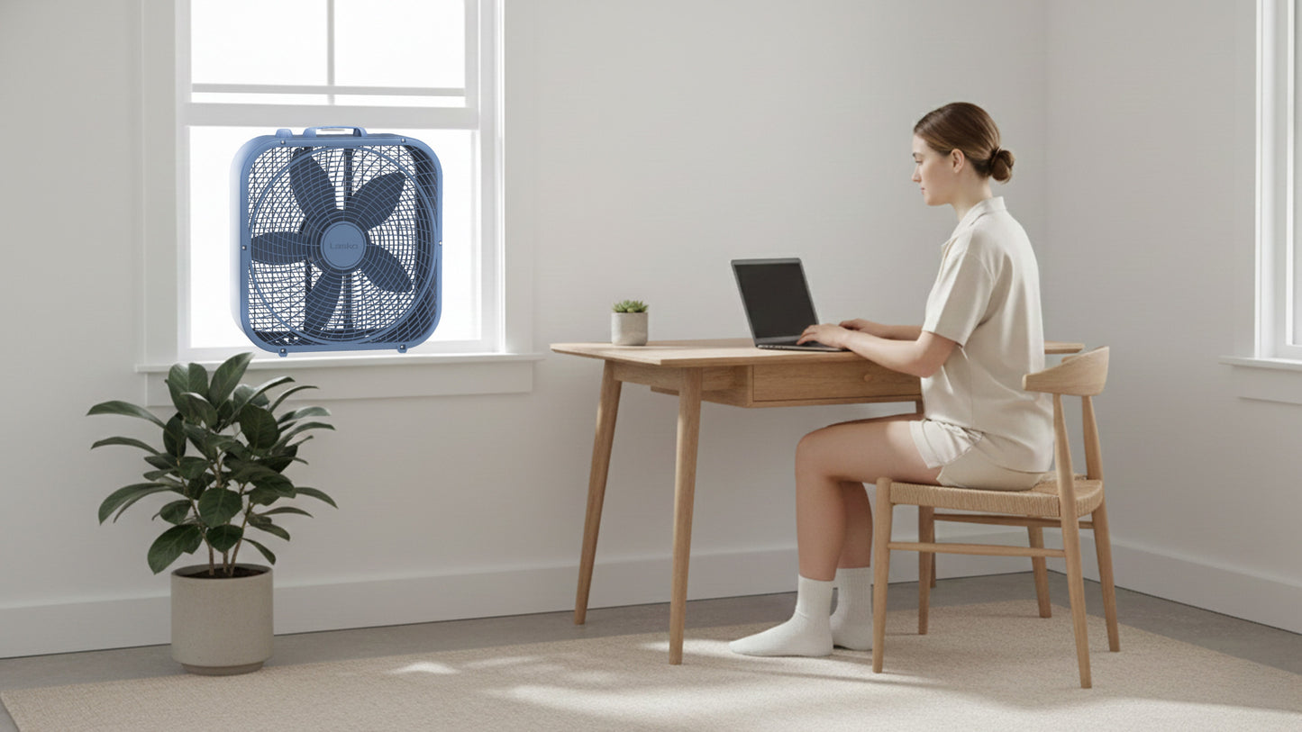 Lasko Cool Colors 20" Box Fan: 3-Speed, Weather-Resistant Motor, Laguna Blue