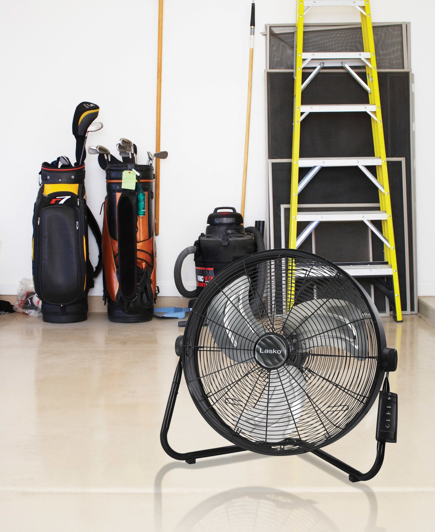 Lasko 20" High Velocity Floor Fan: Wall Mount, 3-Speed, Remote, Black