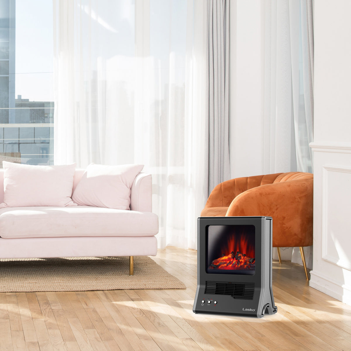 Lasko 19" Ceramic Fireplace Space Heater: Overheat Protection, 2 Heat Settings, Fan Mode