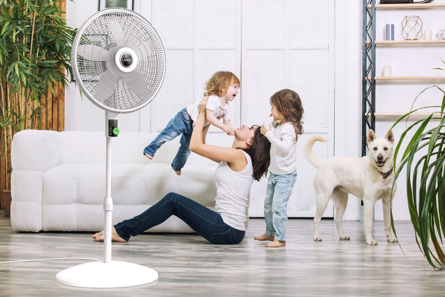 Lasko EcoQuiet 18" DC Pedestal Fan: Oscillating, 12-Speed, Remote, White
