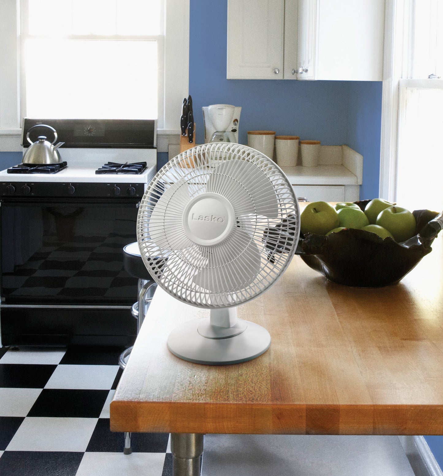 Lasko 12" Table Fan: Oscillating, 3-Speed, Tilting Head, White