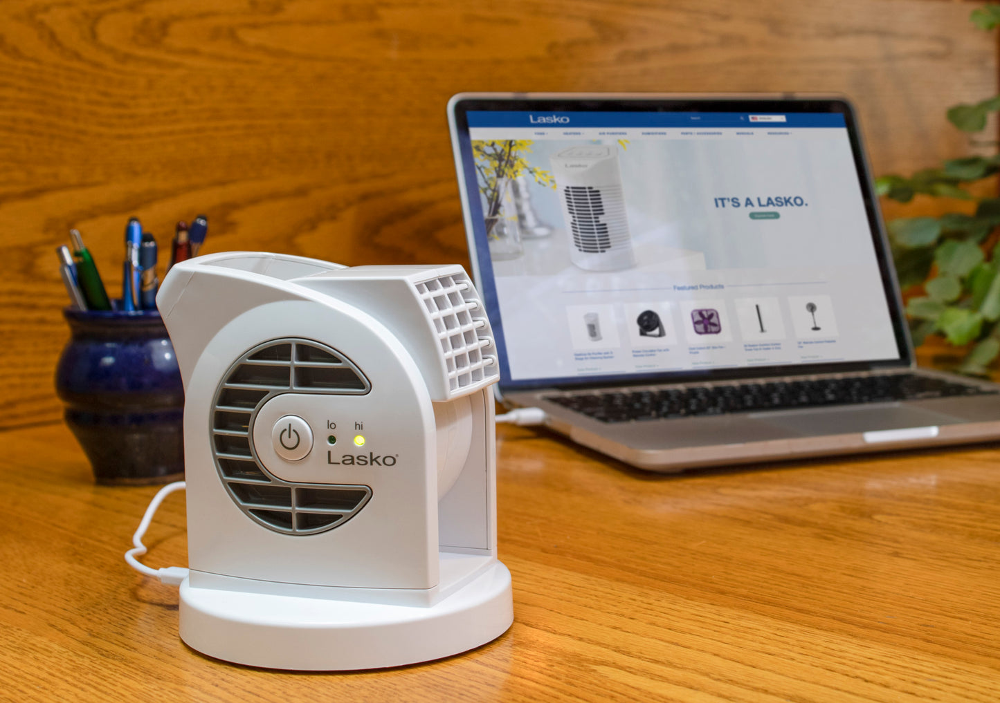 Lasko MyCool 6" Mini USB DC Blower Fan: 2-Speed, Pivoting, White