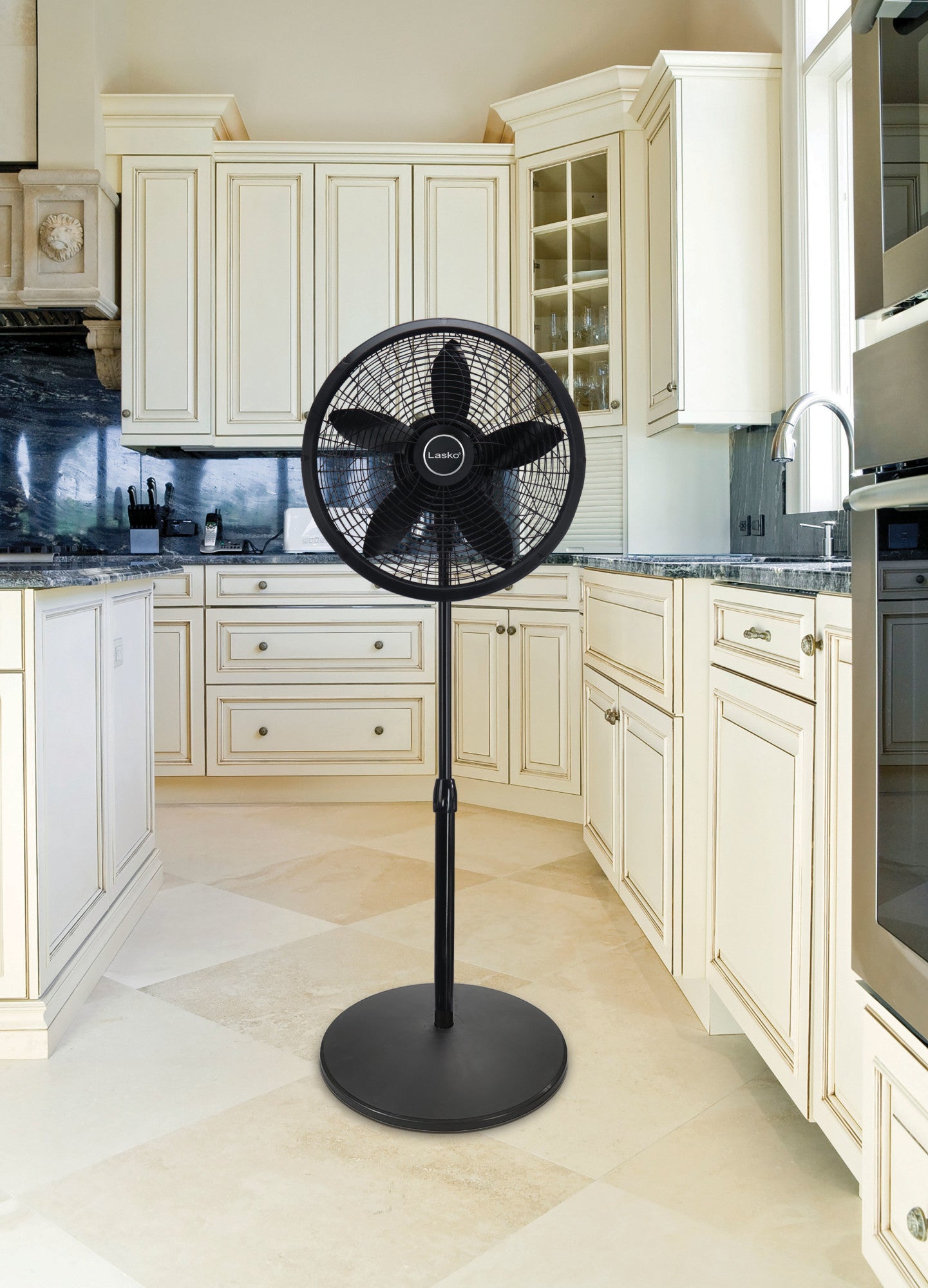 Lasko 18" Pedestal Fan: Oscillating, 3-Speed, Adjustable Height, Black