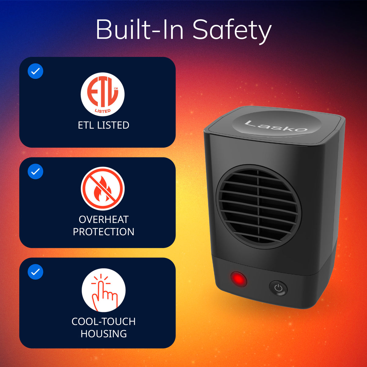 Lasko MyHeat Mini 6" Personal Ceramic Space Heater: 400W, 1 Heat Setting, Black