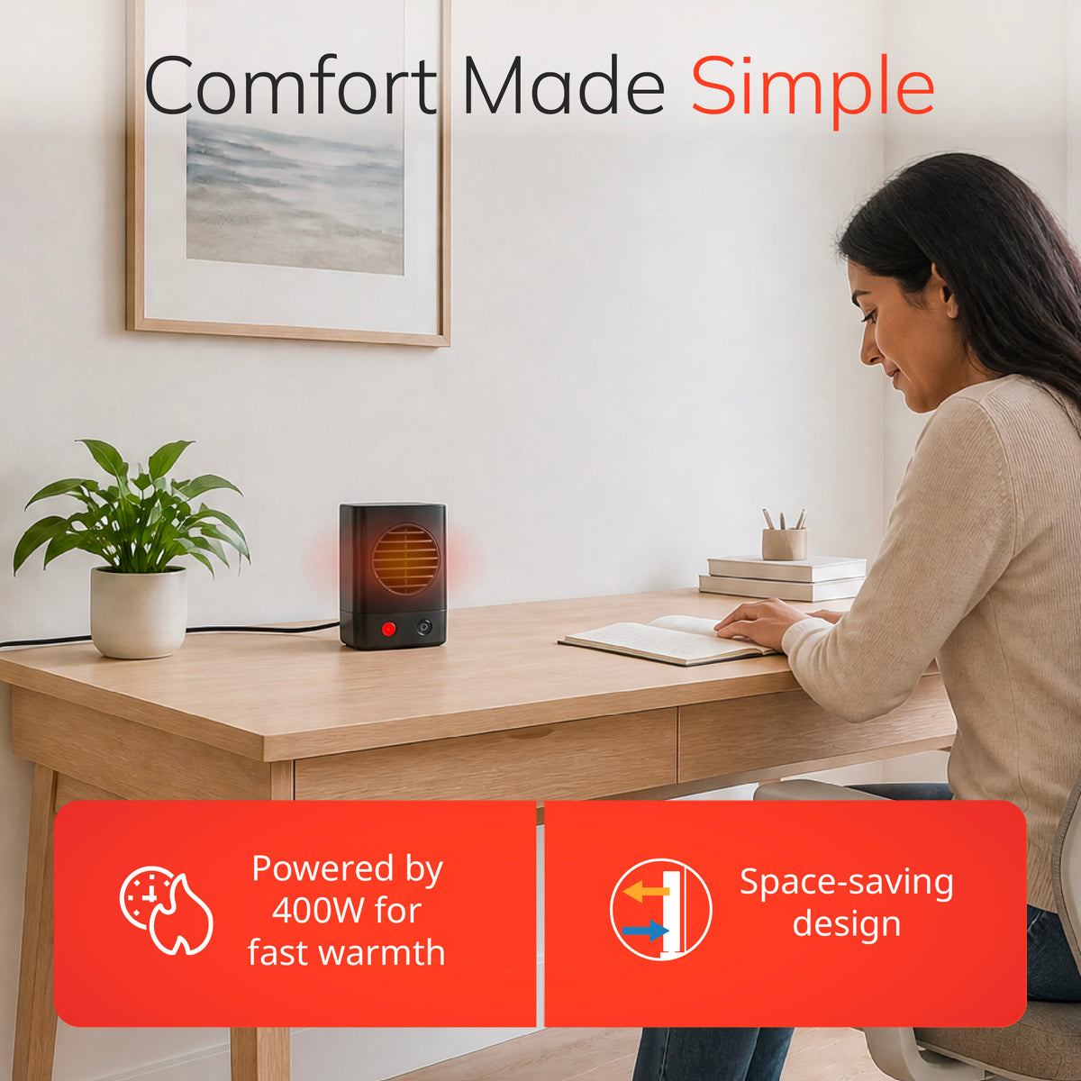 Lasko MyHeat Mini 6" Personal Ceramic Space Heater: 400W, 1 Heat Setting, Black