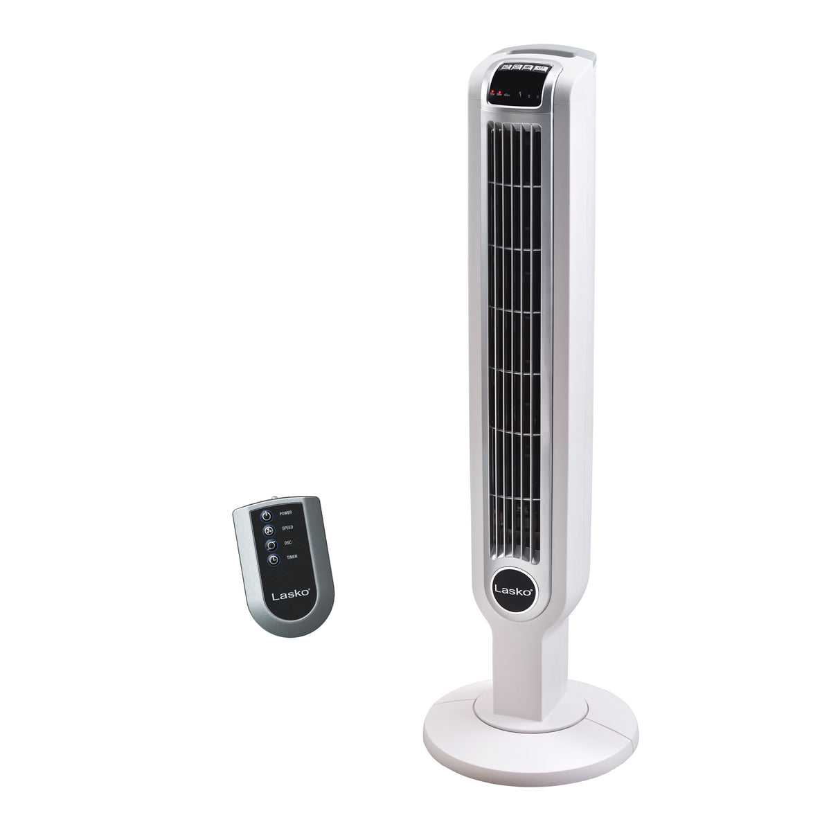 Lasko 36" Tower Fan: Oscillating, 3-Speed, Remote, Timer, White