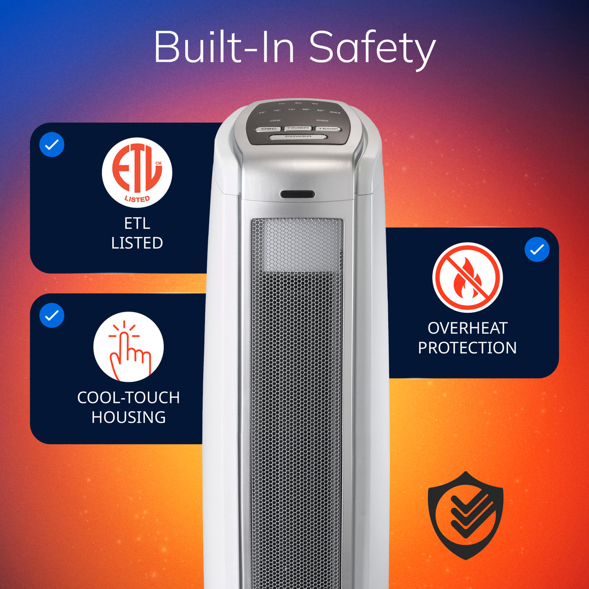 Lasko 23" Ceramic Tower Space Heater: Oscillating, 2 Heat Settings, Timer, Thermostat