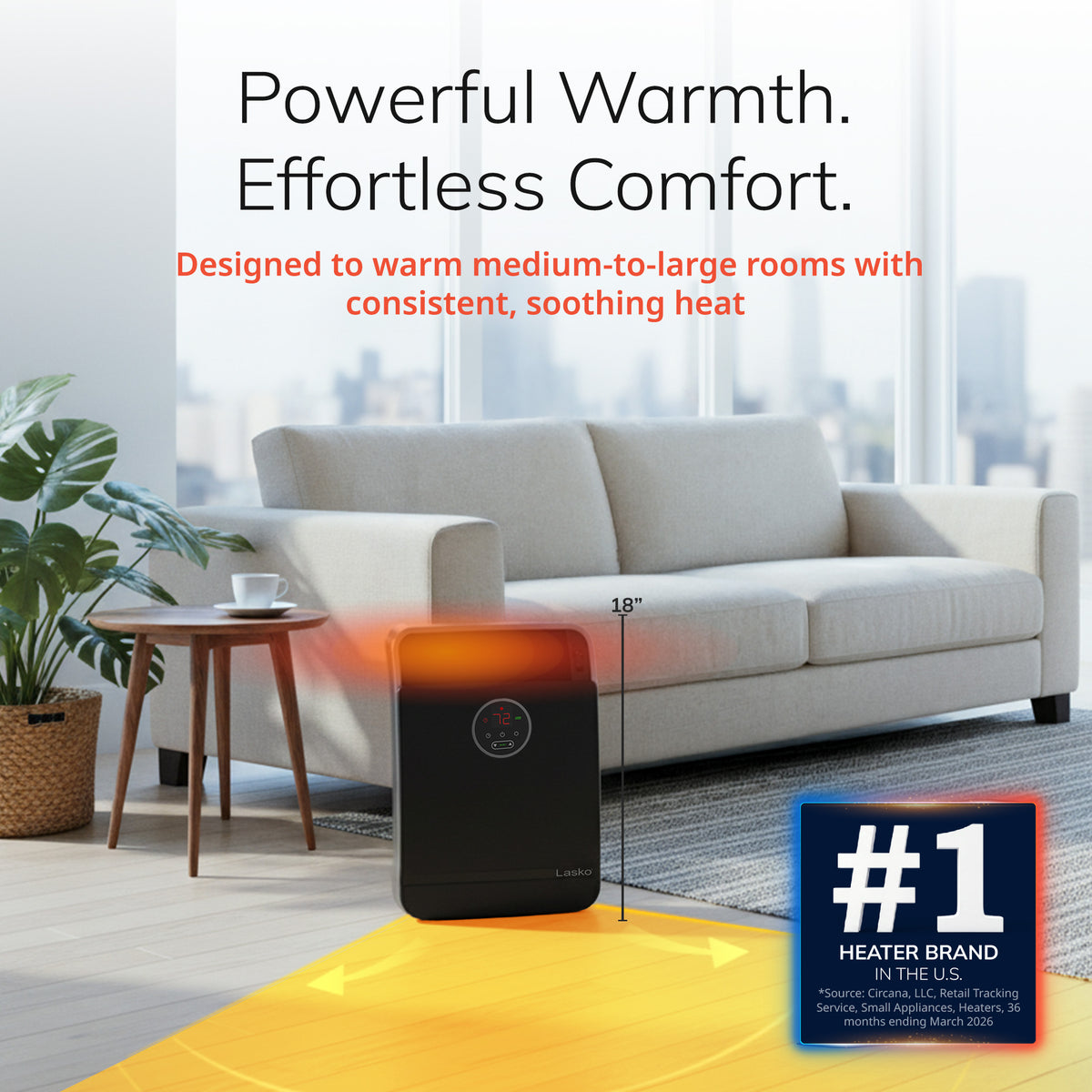 Lasko 18" Ceramic Console Space Heater: 2 Heat Settings, Remote, Timer, Adjustable Louvers, Thermostat