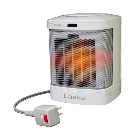 Lasko 8" Bathroom Ceramic Space Heater: 2 Heat Settings, ALCI Safety Plug, Timer