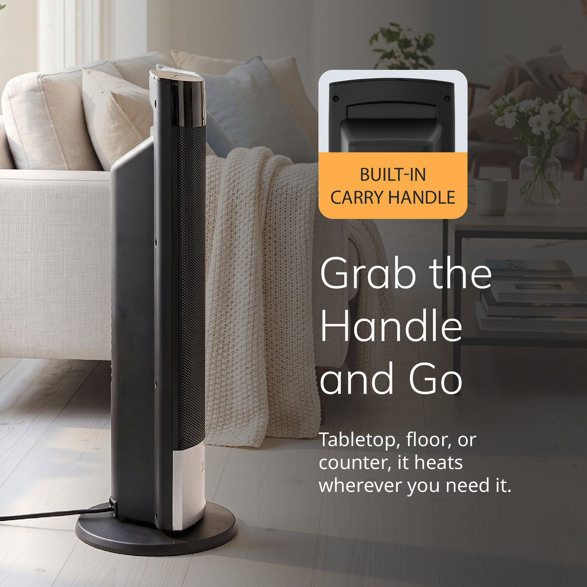 Lasko Ellipse 18" Ceramic Tower Space Heater: Oscillating, 3 Heat Settings, Remote, Timer, Tip-Over Switch, Child Lock, Thermostat