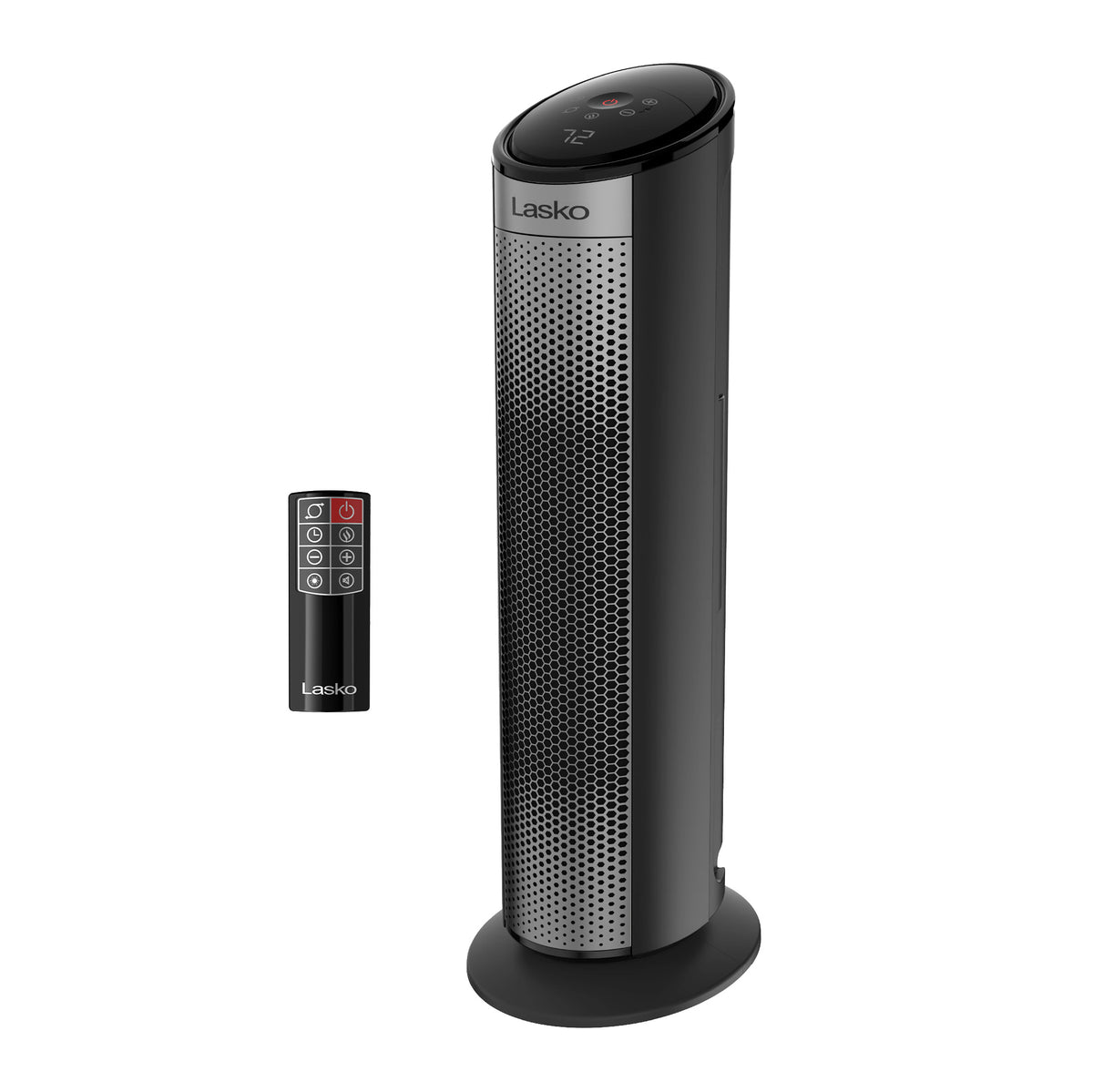 Lasko 22" Ceramic Tower Space Heater: Oscillating, 3 Heat Settings, Remote, Timer, Tip-Over Switch, Child Lock, Thermostat, Black
