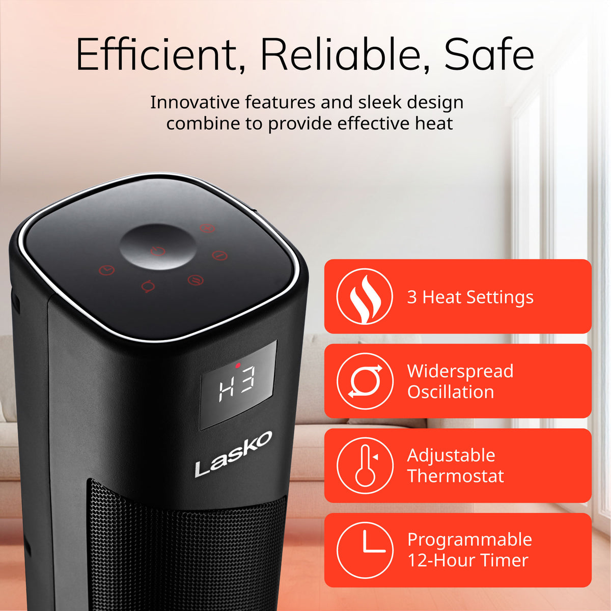 Lasko 32" Digital Ceramic Tower Space Heater: Oscillating, 3 Heat Settings, Remote, Timer, Tip-Over Switch