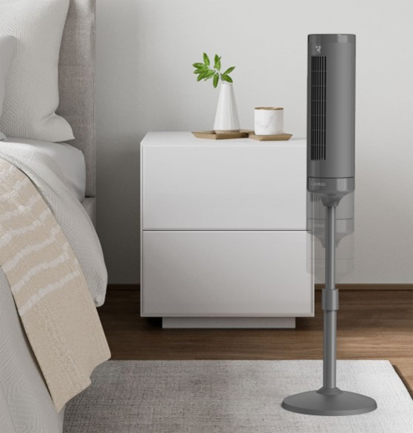 Lasko Rise 54" DC Pedestal Fan: Oscillating, 8-Speed, Remote, Timer, Gray