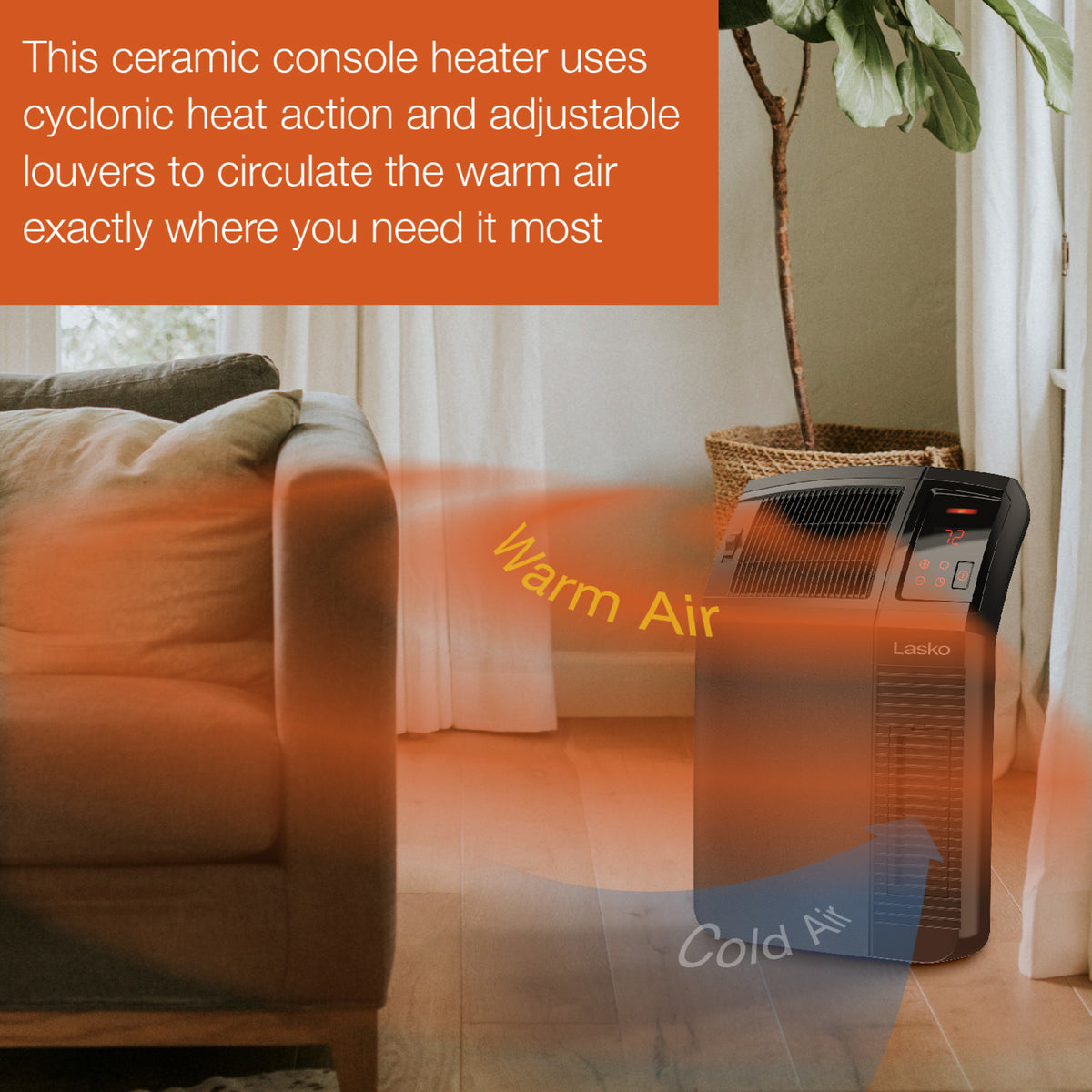 Lasko 23" Ceramic Console Space Heater: 2 Heat Settings, Timer, Adjustable Louvers, Thermostat, Black