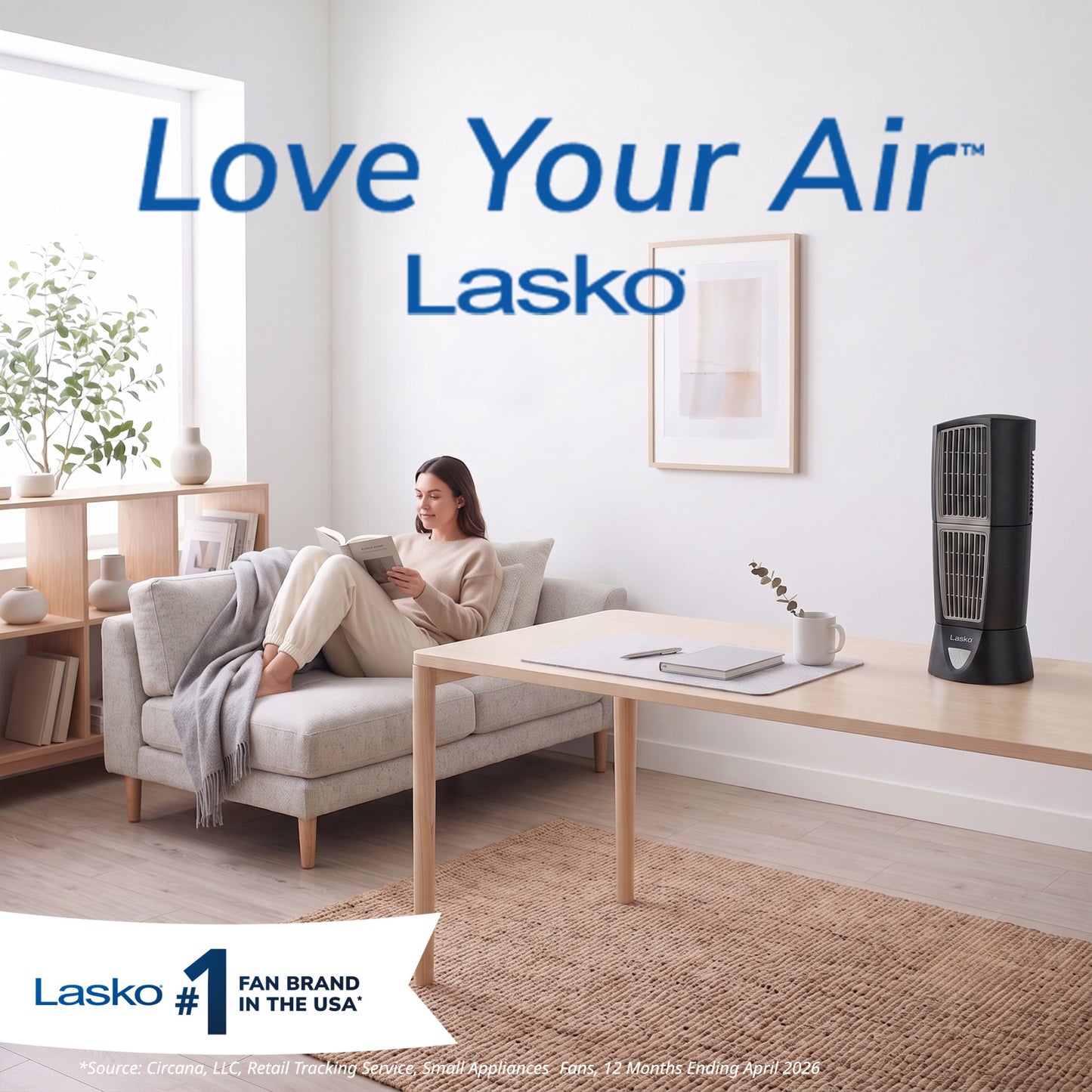 Lasko Wind Tower 14" Table Fan: Oscillating, 3-Speed, Pivoting, Black