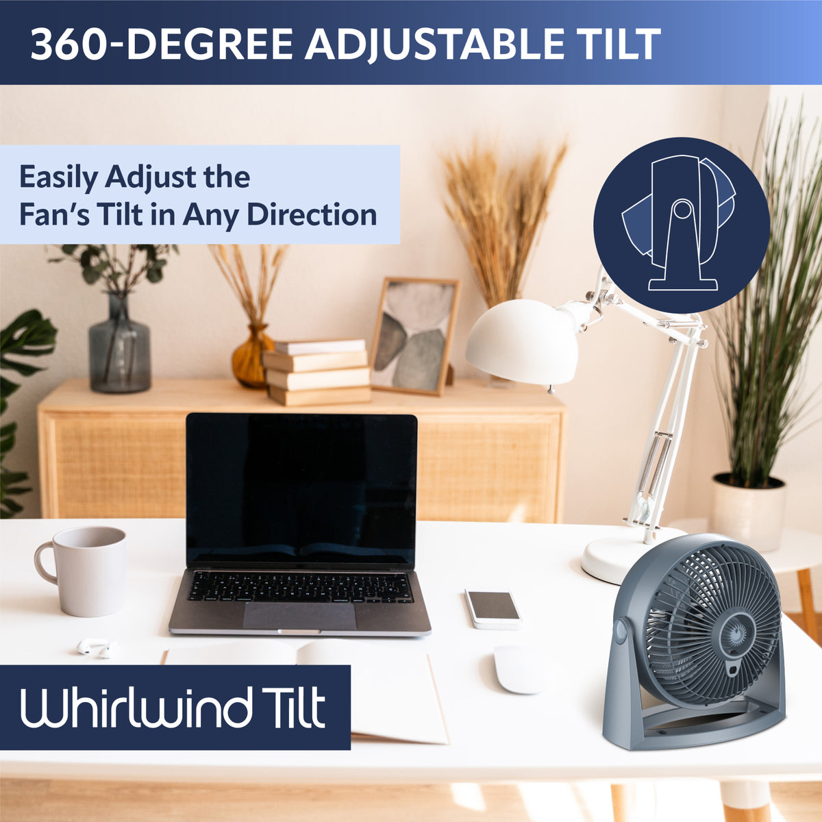 Lasko Whirlwind Tilt 12" Table Fan: Wall Mount, 3-Speed