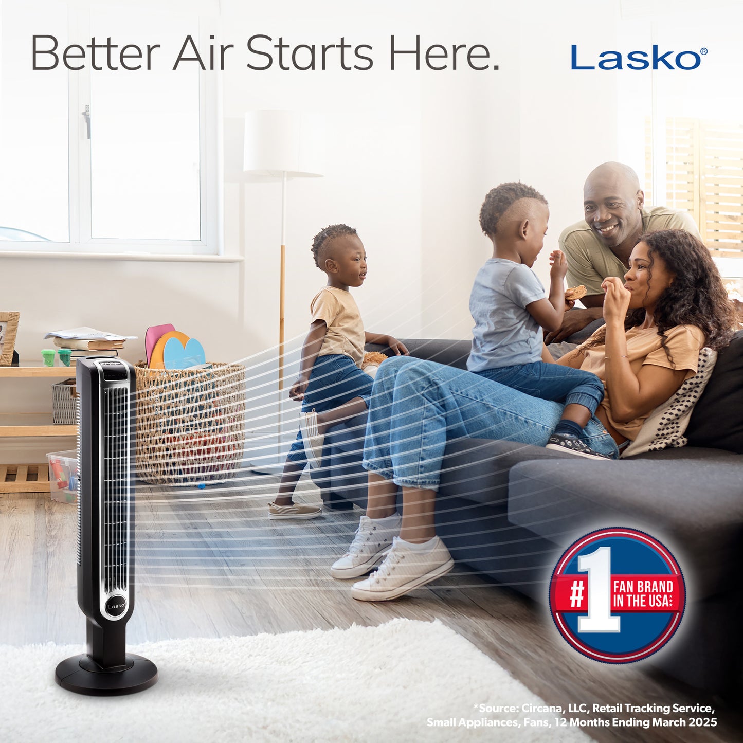 Lasko 36" Tower Fan: Oscillating, 3-Speed, Remote, Timer, Black