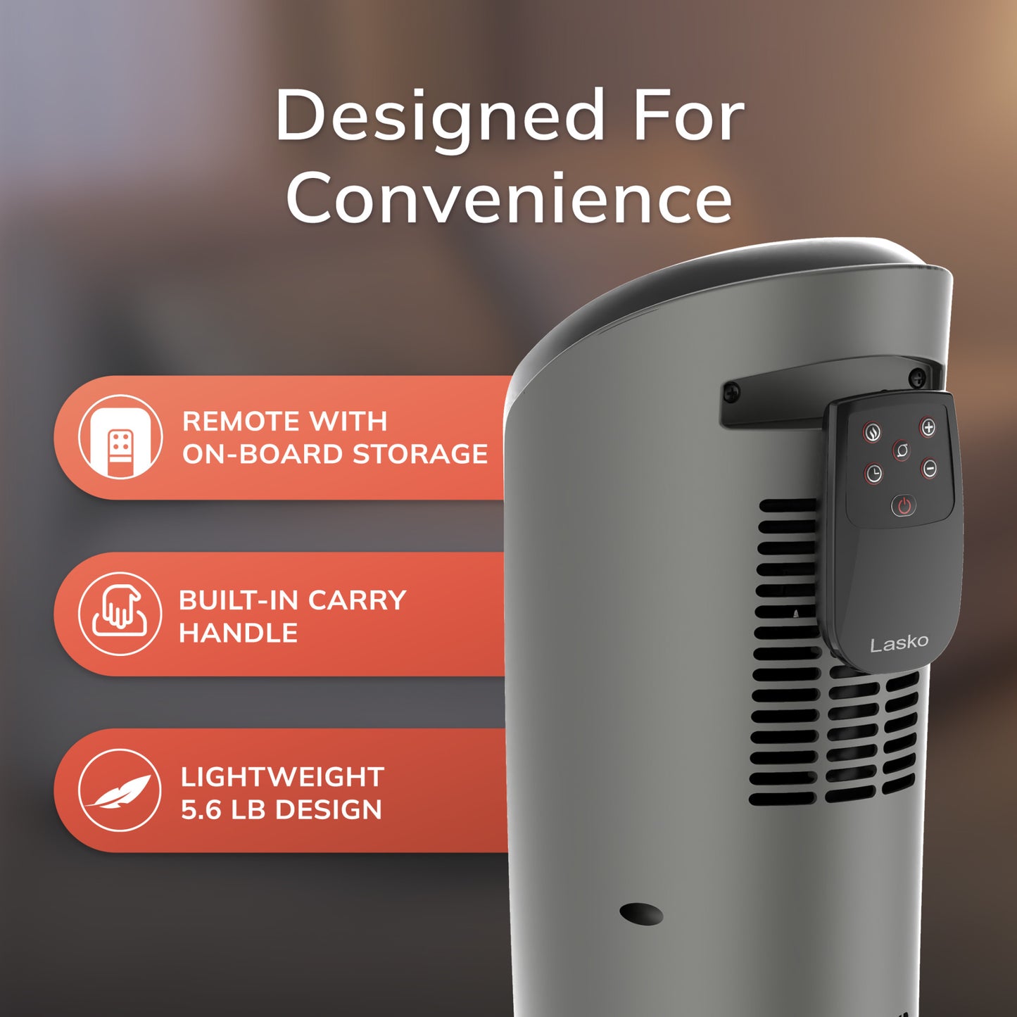 Lasko 23" Ceramic Tower Space Heater, Oscillating, 2-Speed, Remote, Silver