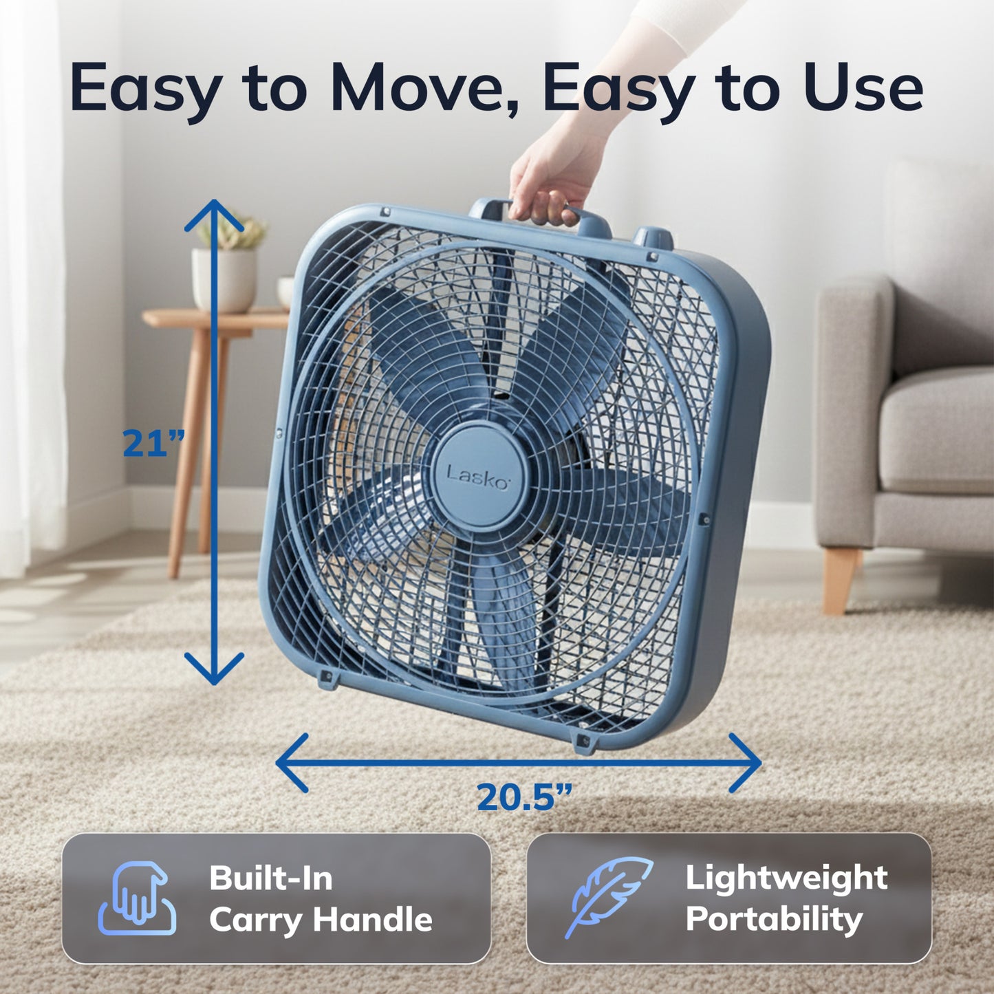 Lasko Cool Colors 20" Box Fan: 3-Speed, Weather-Resistant Motor, Laguna Blue