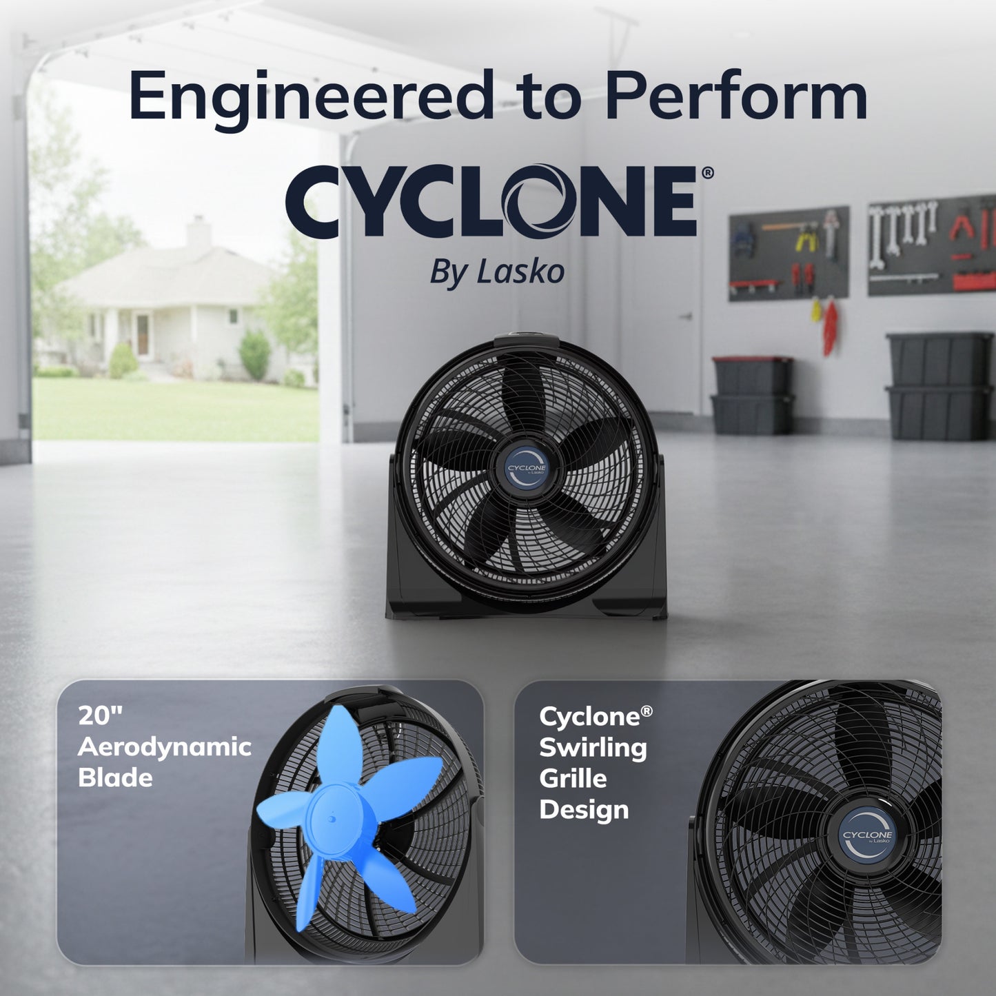 Lasko Cyclone 20" Air Circulator Fan: Wall Mount, 4-Speed, Remote, Black