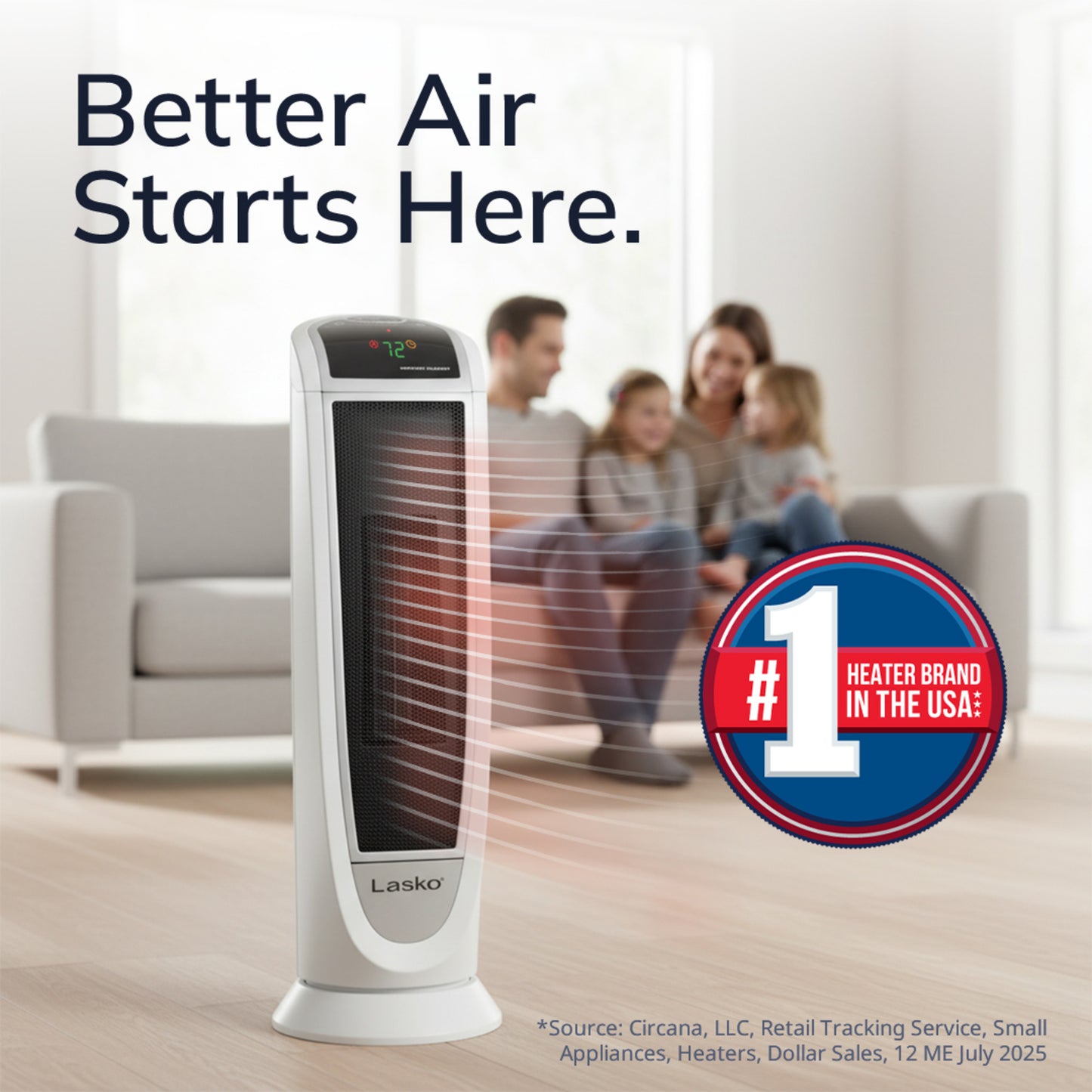 Lasko 22" Digital Ceramic Tower Heater (2 heat settings, remote, timer, white)