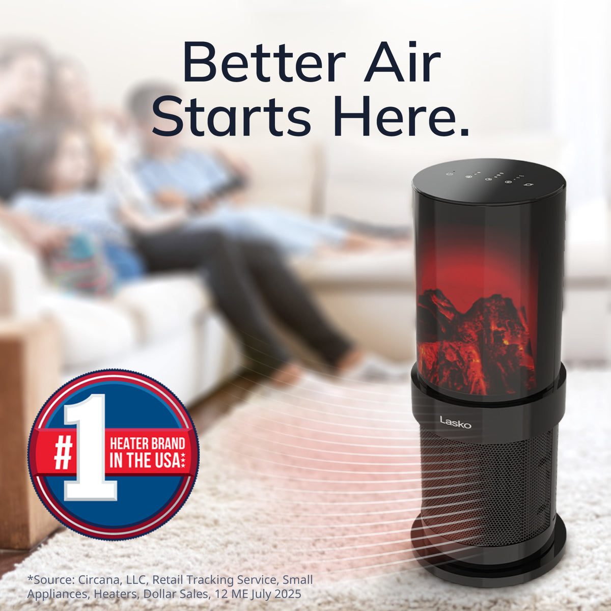 Lasko 20" Fireplace Ceramic Tower Space Heater: Oscillating, 2 Heat Settings, Timer, Tip-Over Switch