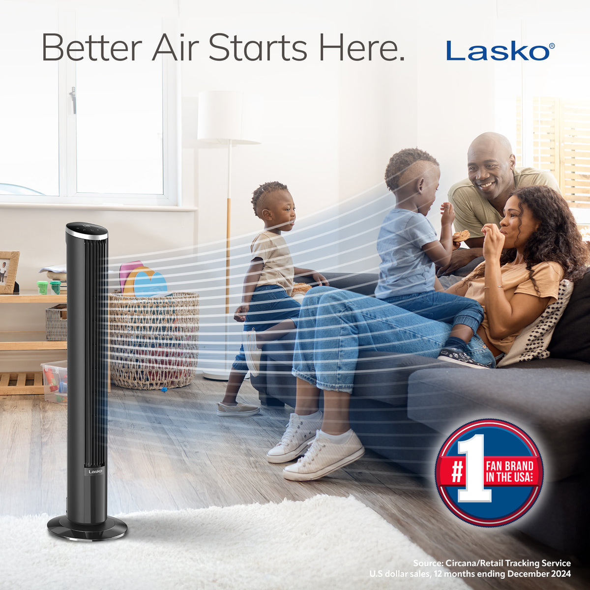 Lasko 42" DC Tower Fan: Oscillating, 12-Speed, Remote, Timer