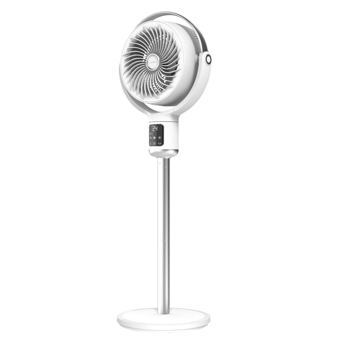 Lasko Whirlwind 7" DC Pedestal Fan: Dual Oscillation, 24-Speed, Remote, Timer, White