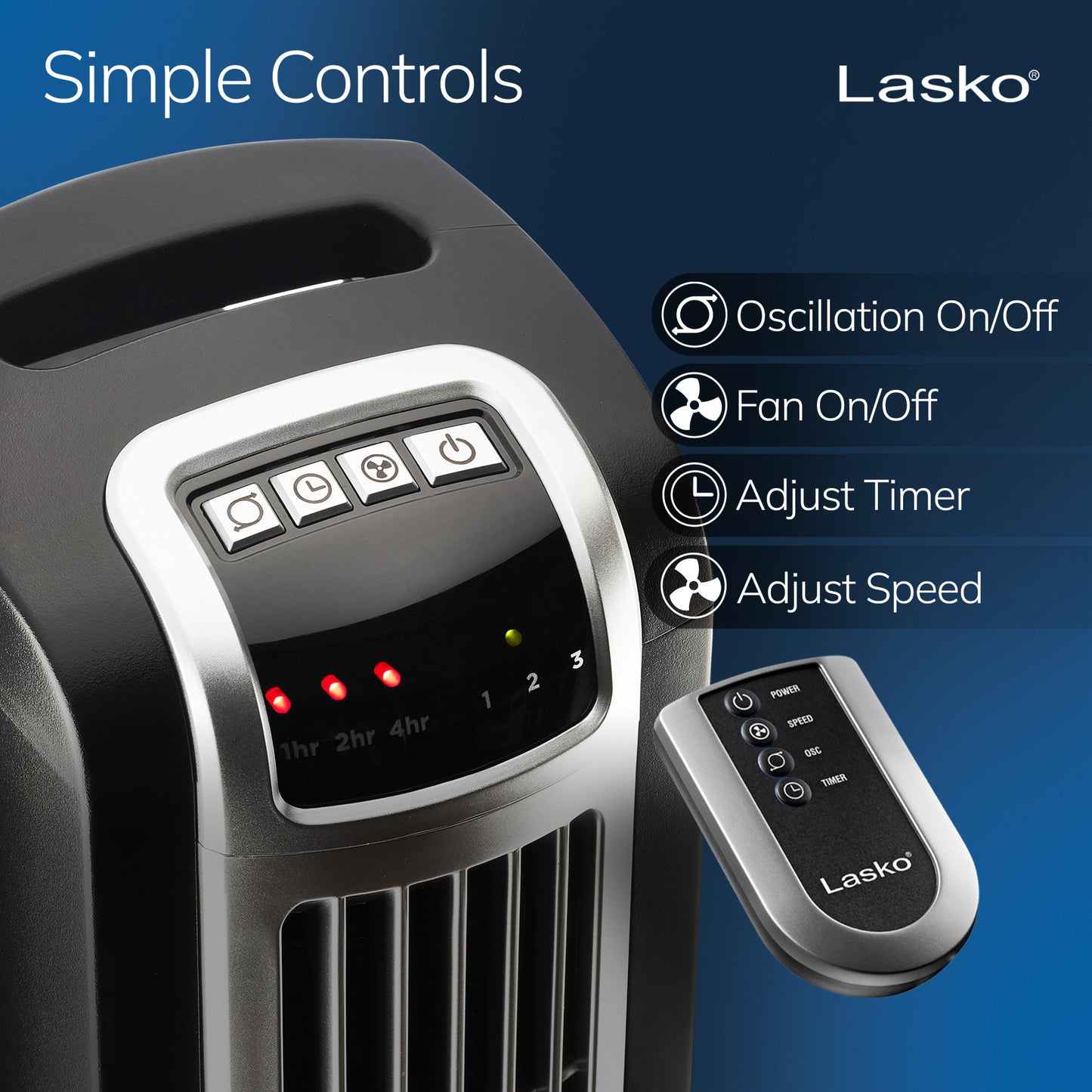 Lasko 36" Tower Fan: Oscillating, 3-Speed, Remote, Timer, Black