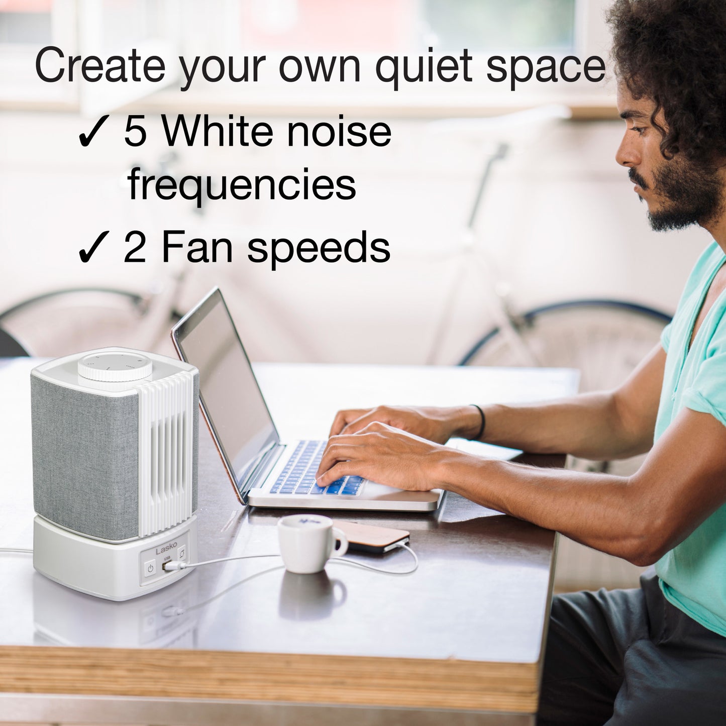 Lasko SlumberBreeze 8" Table Fan with White Noise: Oscillating, 2-Speed, White