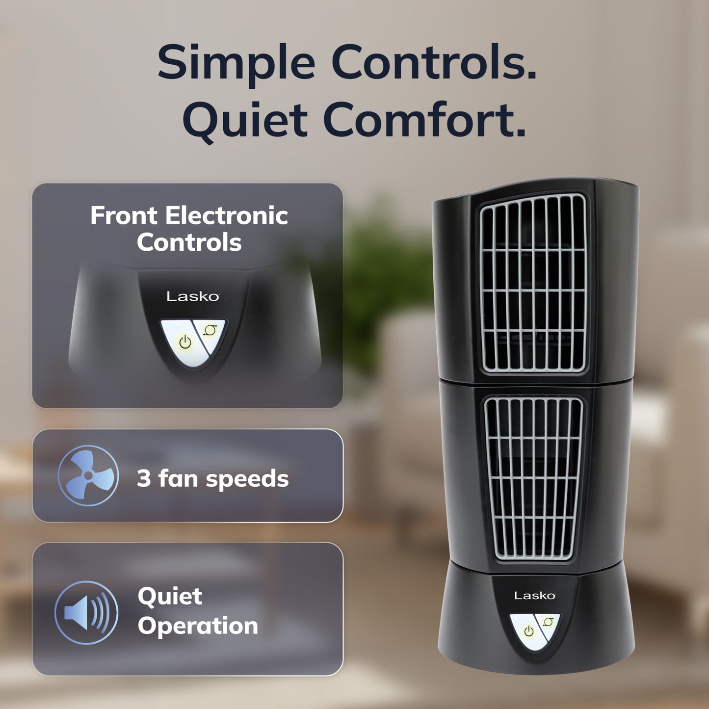 Lasko Wind Tower 14" Table Fan: Oscillating, 3-Speed, Pivoting, Black