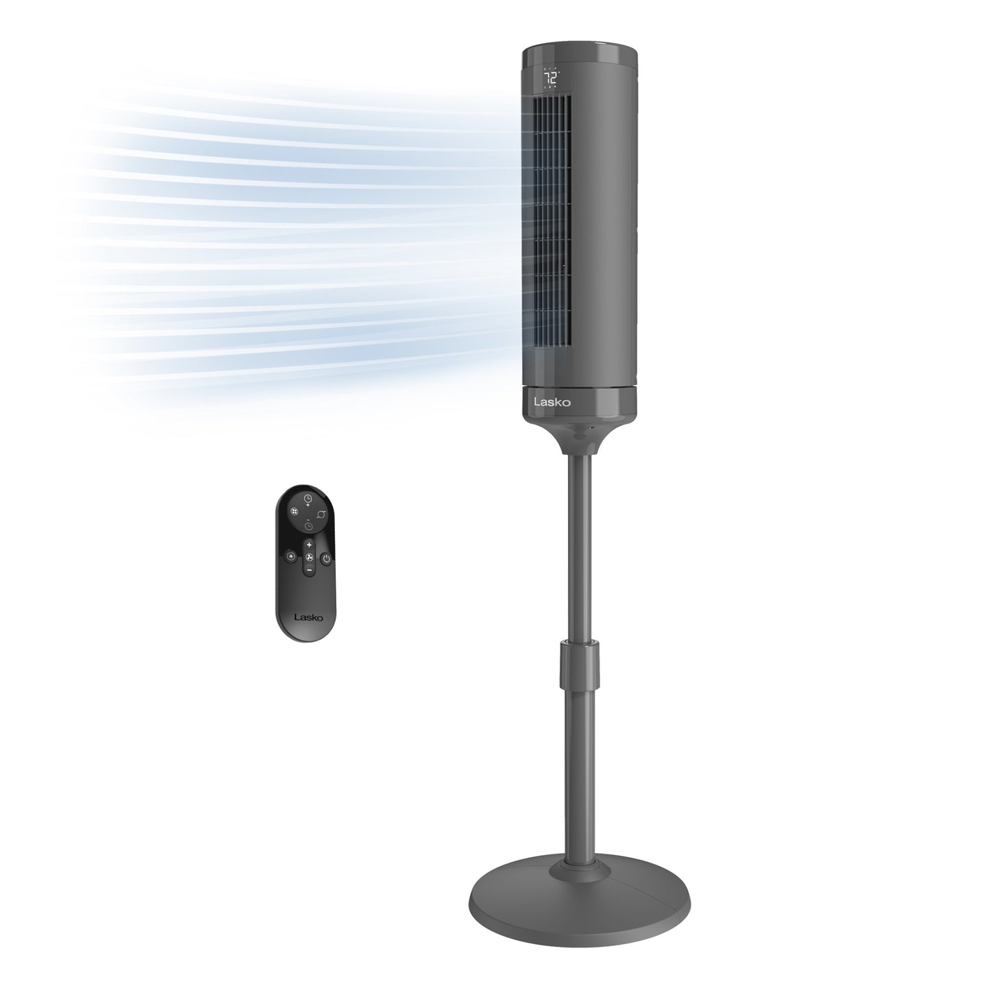 Lasko Rise 54" DC Pedestal Fan: Oscillating, 8-Speed, Remote, Timer, Gray