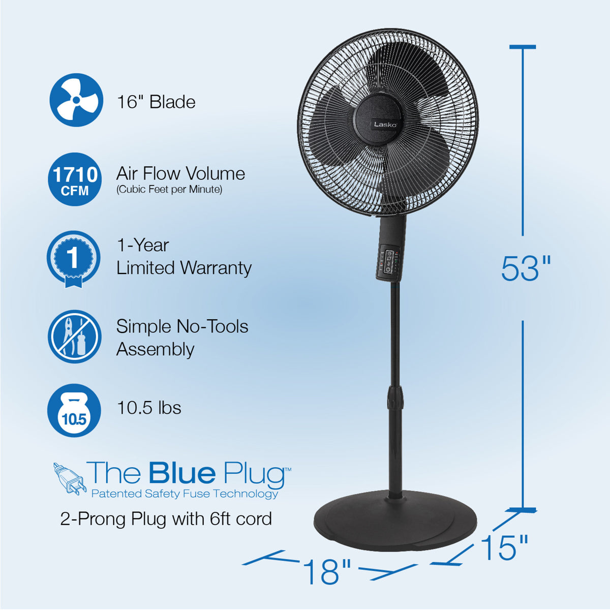 Lasko 16" Pedestal Fan: Oscillating, 4-Speed, Remote, Timer, Thermostat
