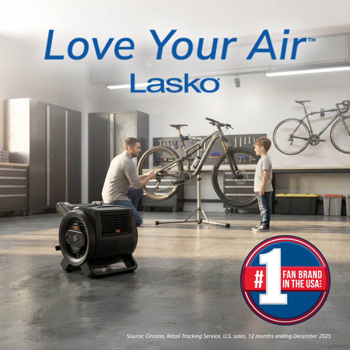 Lasko 14" DC Air Mover Blower Fan: 9-Speed, High Velocity, 2 Outlets, Pivoting