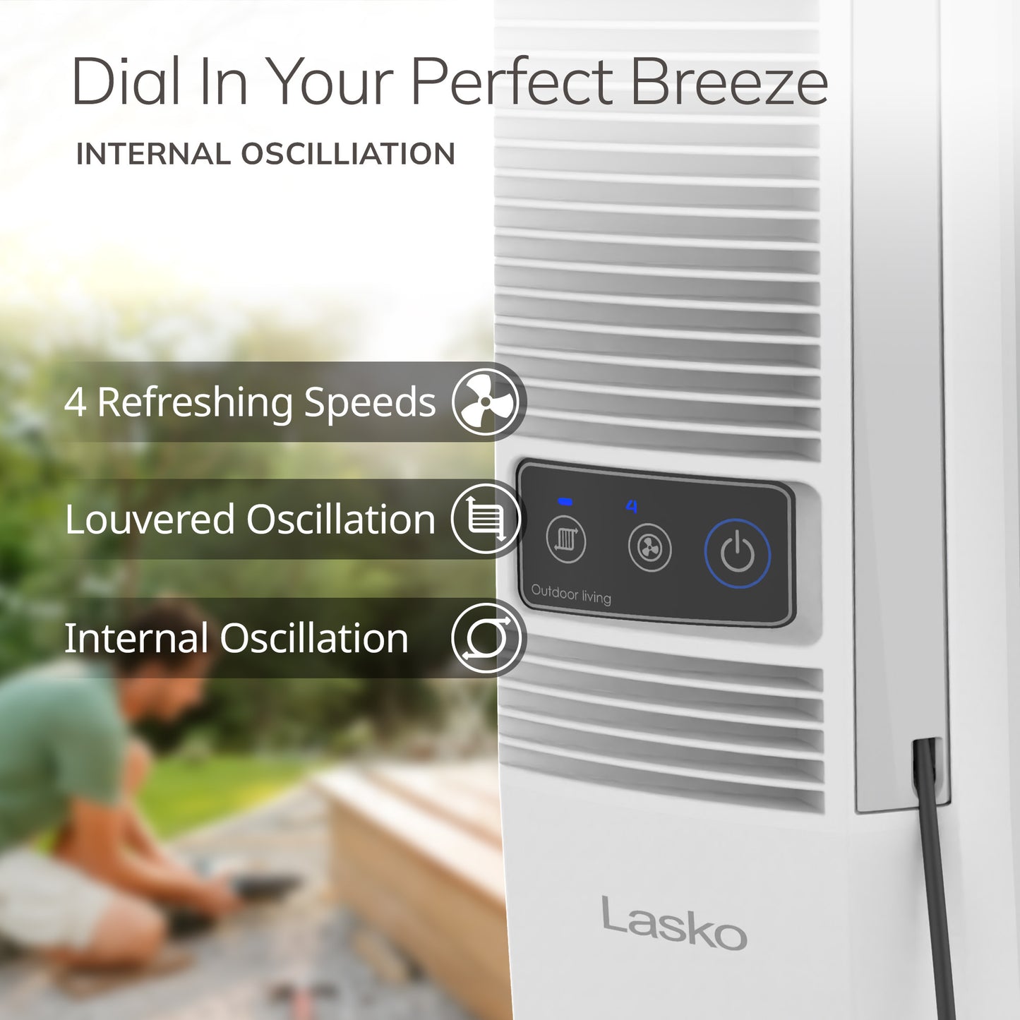 Lasko Misto 42" Outdoor Misting Tower Fan: Oscillating, 4-Speed, White