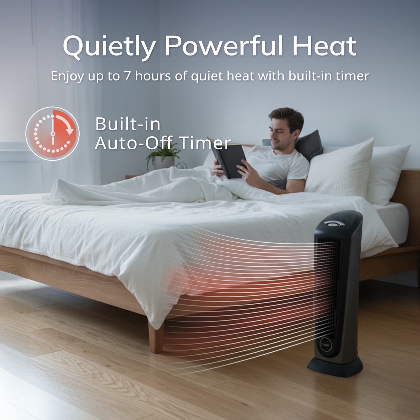 Lasko 23" Ceramic Tower Space Heater, Oscillating, 2-Speed, Remote, Silver