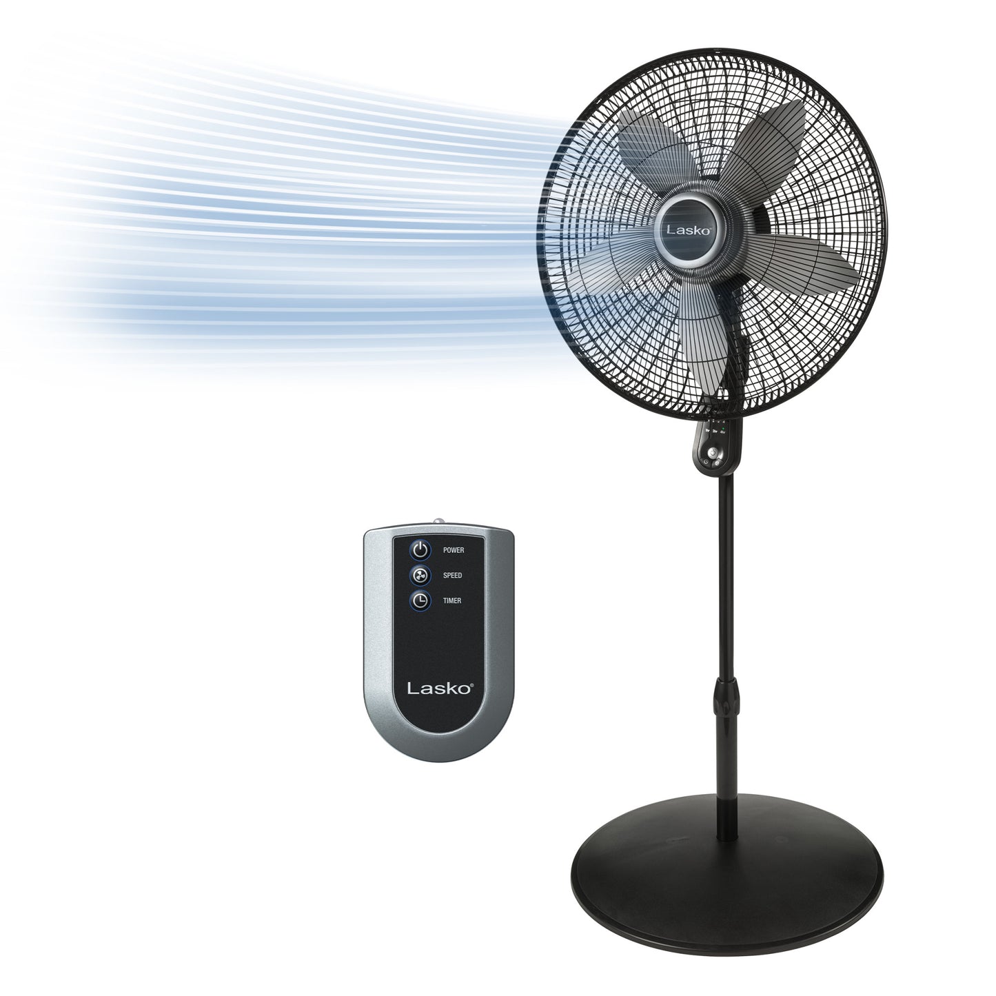 Lasko 20" Pedestal Fan: Oscillating, 4-Speed, Remote, Timer, Black