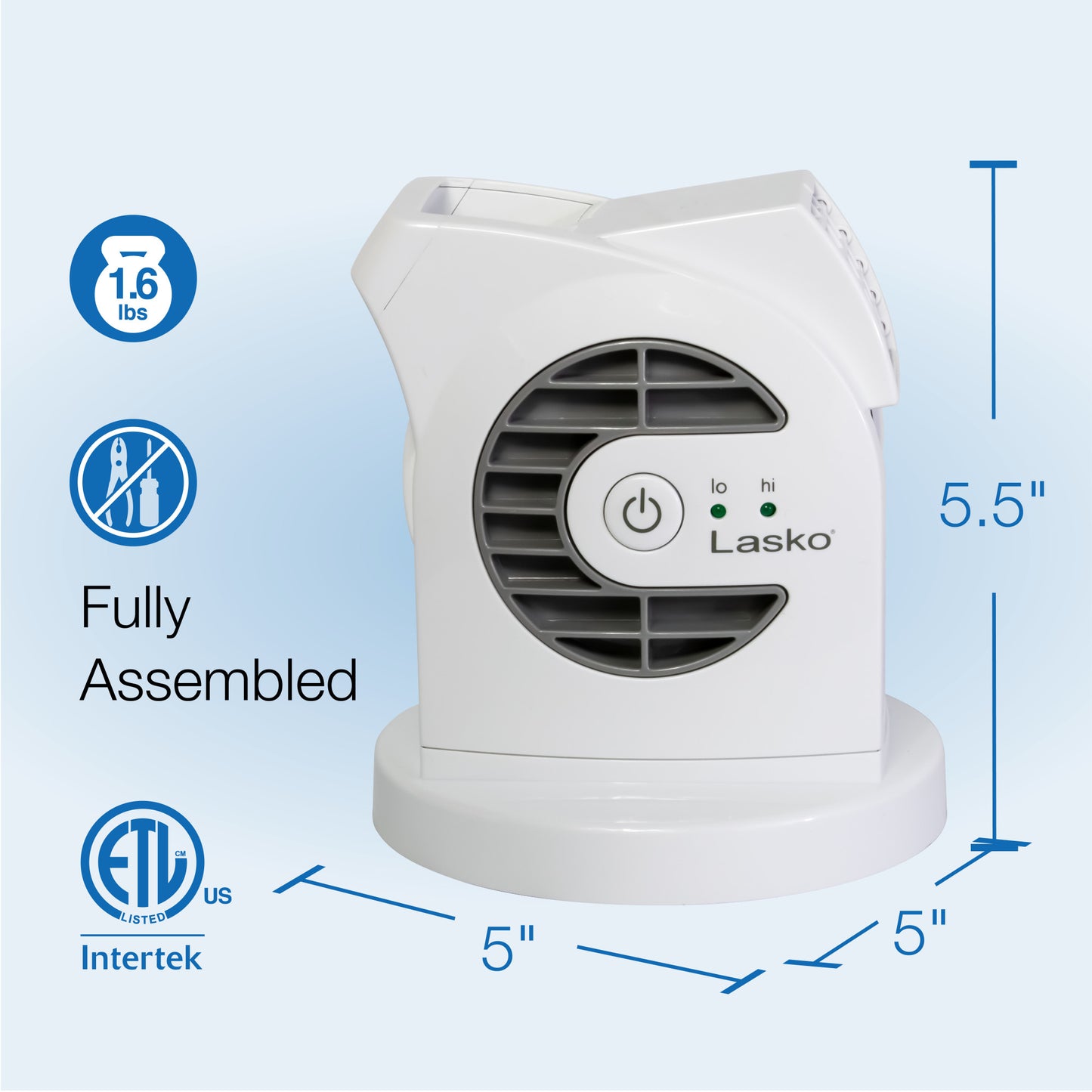 Lasko MyCool 6" Mini USB DC Blower Fan: 2-Speed, Pivoting, White