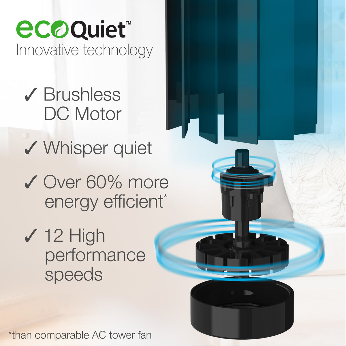 Lasko EcoQuiet 42" DC Tower Fan: Oscillating, 12-Speed, Remote