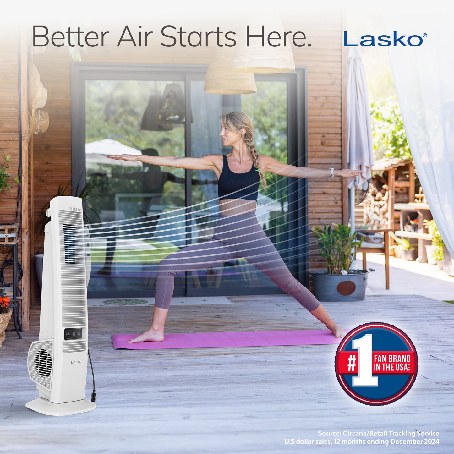 Lasko Misto 42" Outdoor Misting Tower Fan: Oscillating, 4-Speed, White