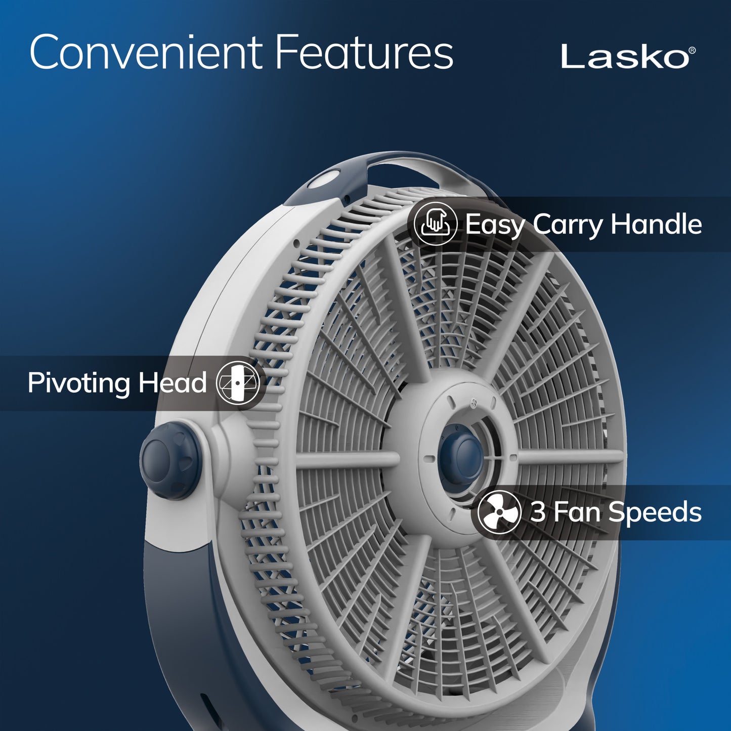 Lasko Wind Machine 20" Air Circulator Fan: 3-Speed, Pivoting, Gray