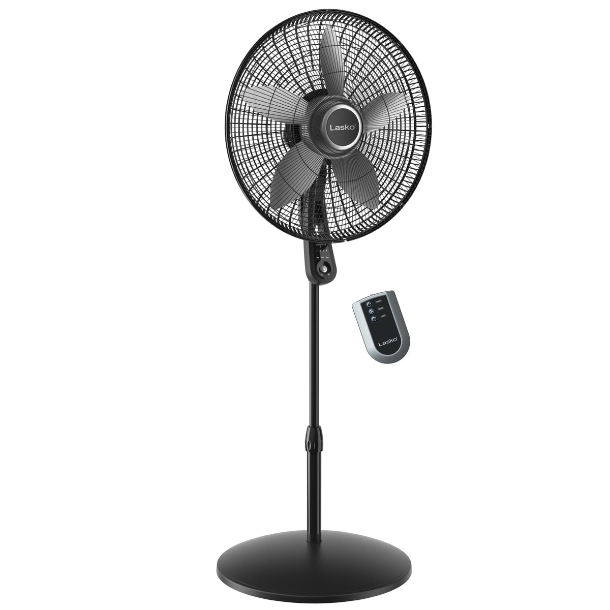 Lasko 20" Pedestal Fan: Oscillating, 4-Speed, Remote, Timer, Black