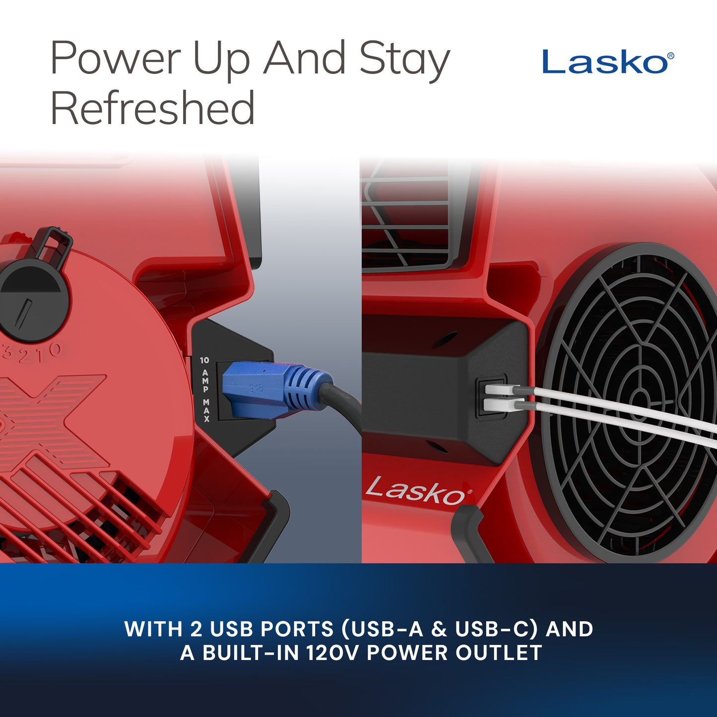 Lasko X-Blower 11" Air Mover Blower Fan: 3-Speed, High Velocity, 1 Outlet, Red