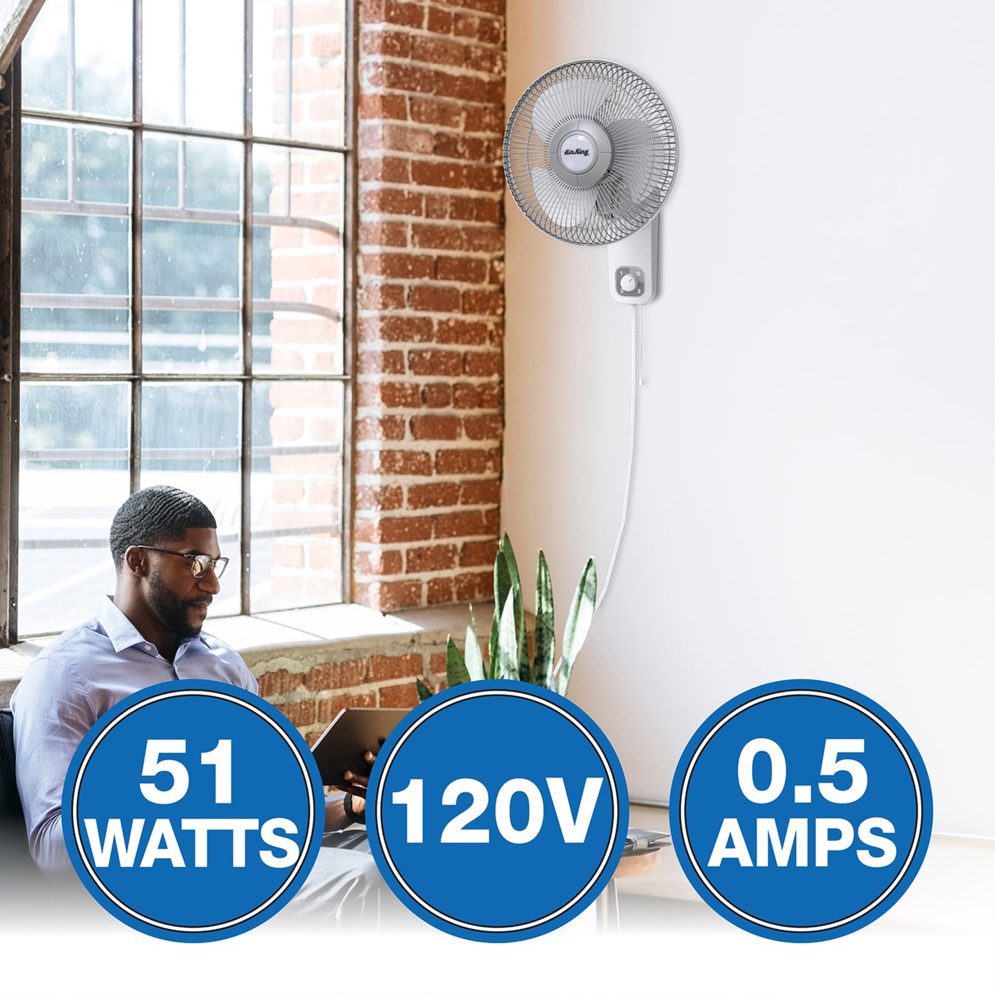 Air King 1/50 HP 12" Commercial Grade Wall Mount Fan: Oscillating, 3-Speed, Gray