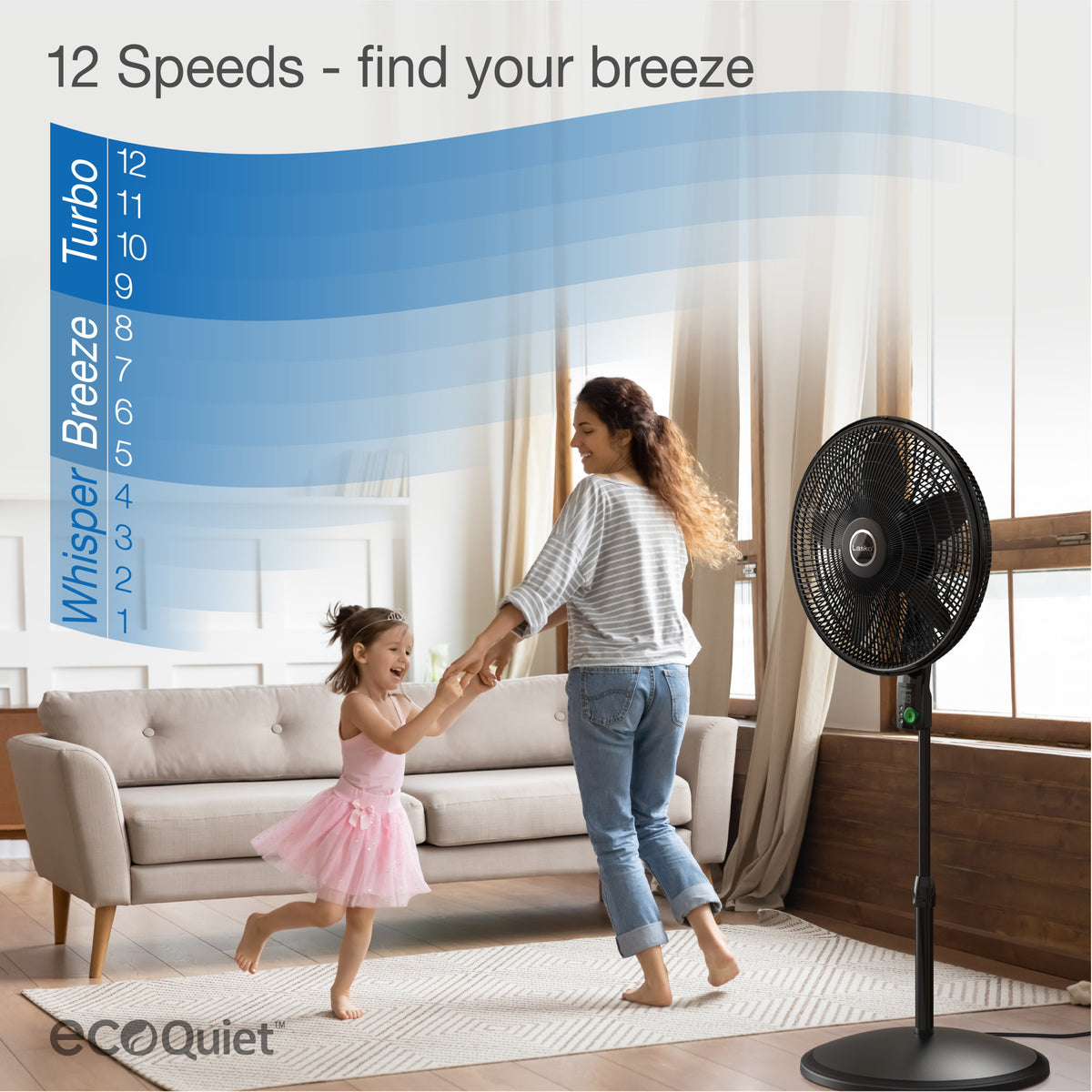Lasko EcoQuiet 18" DC Pedestal Fan: Oscillating, 12-Speed, Remote