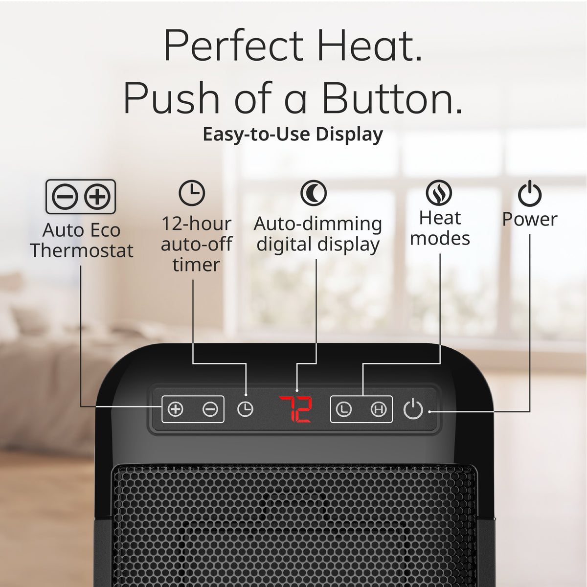 Lasko MyHeat Max 9" Ceramic Space Heater: 2 Heat Settings, Timer, Tip-Over Switch, Thermostat