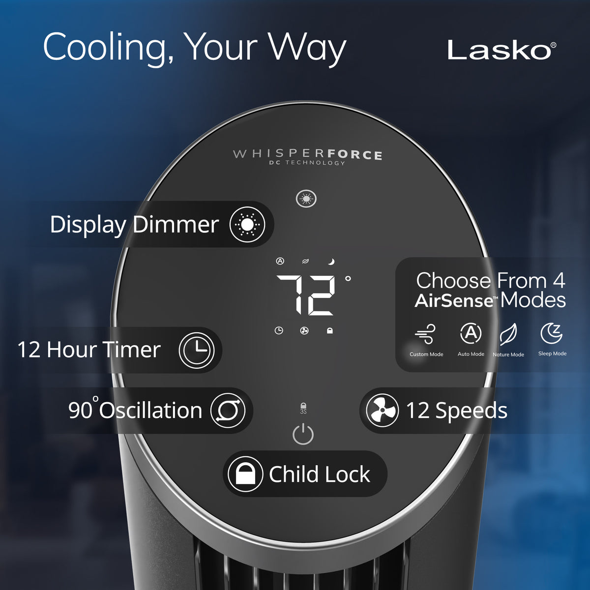 Lasko 42" DC Tower Fan: Oscillating, 12-Speed, Remote, Timer