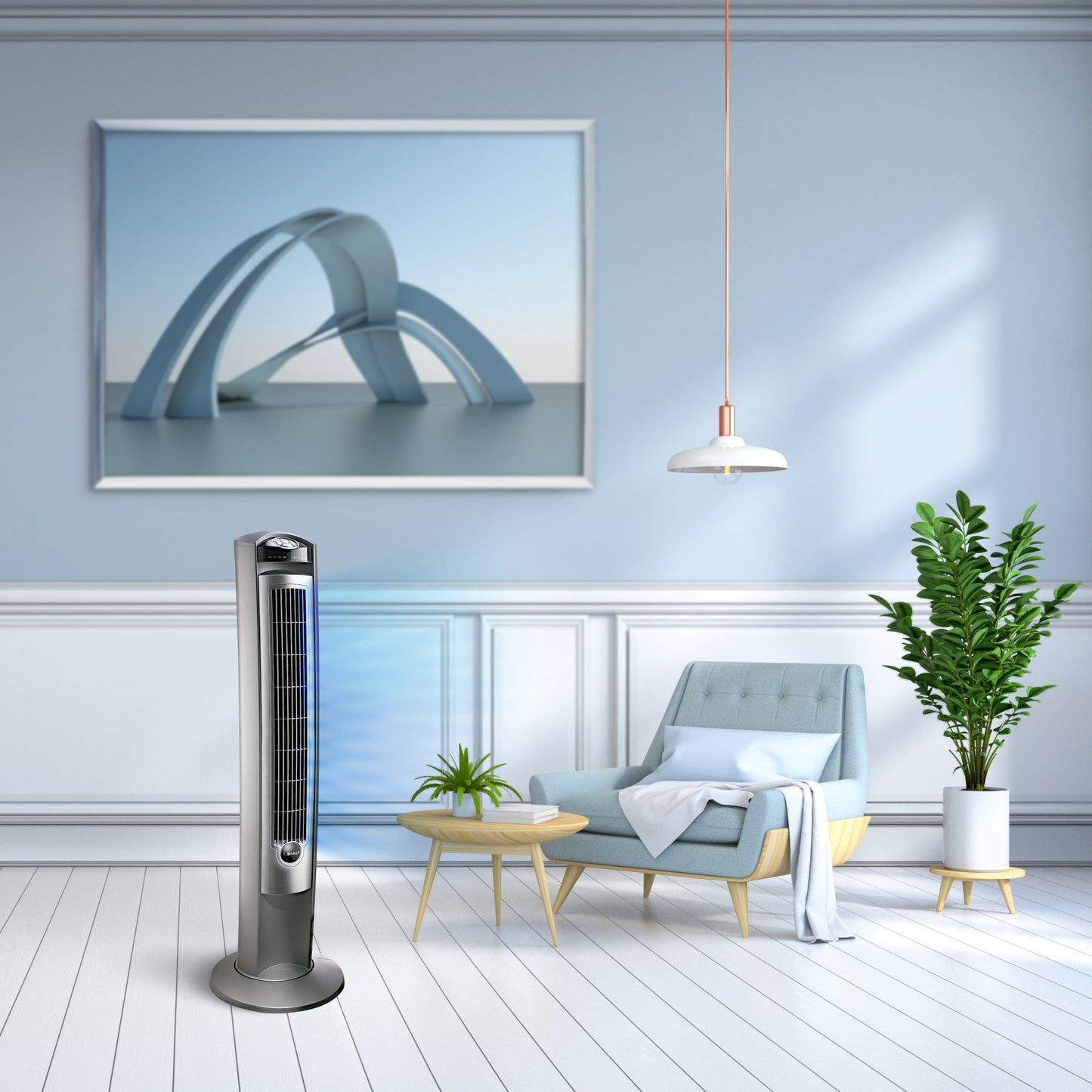 Lasko Wind Curve 42" Tower Fan: Oscillating, 3-Speed, Remote, Timer, Silver